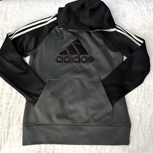EUC Boys Adidas Hoodie Pullover Sweatshirt Size X-Large Gray Black & White